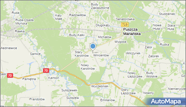 mapa Wincentów, Wincentów gmina Puszcza Mariańska na mapie Targeo